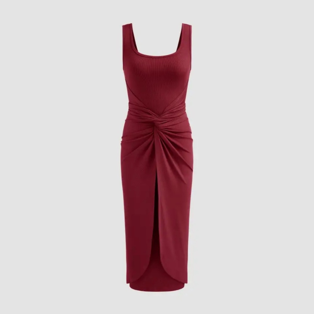 Square Neck Solid Twist Knot Maxi Dress